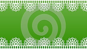 Green background bordered with white lace. Blank background. Vector illustration.